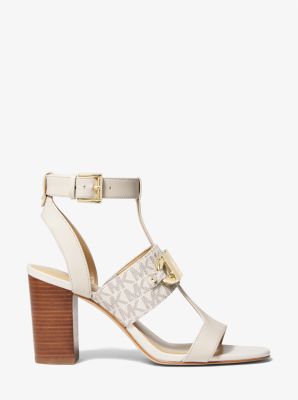Izzy Embellished Logo and Leather Sandal in VANILLA COMBO | Michael Kors