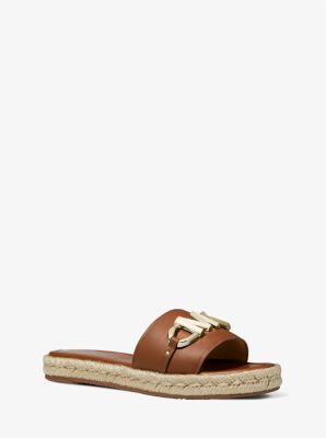 Izzy Logo Embellished Leather Slide Sandal | Michael Kors