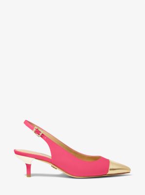Kadence Leather Cap-Toe Slingback Mid Pump in RUBIN RED | Michael Kors