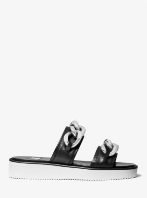 Scarlett Chain Link Leather Slide Sandal in BLACK | Michael Kors