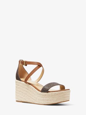 Serena Logo and Leather Wedge Sandal