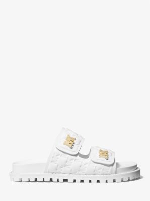 【Michael Kors】Stark Logo Embossed Faux Leather Sandal Michael Kors Stark Logo Embossed Faux Leather Slide Sandal