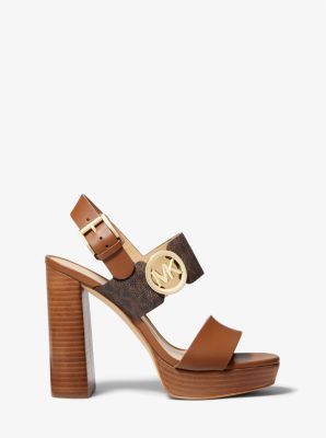 Summer Leather and Logo Platform Sandal in BROWN MULTI | Michael Kors
