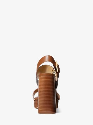 Summer Leather and Logo Platform Sandal in BROWN MULTI | Michael Kors