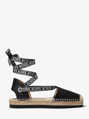 Yara Linen Blend Lace-Up Espadrille in BLACK | Michael Kors