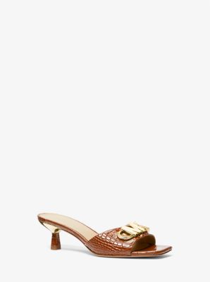 Amal Embellished Crocodile Embossed Leather Kitten Sandal | Michael Kors