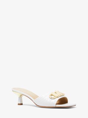 Amal Embellished Crocodile Embossed Leather Kitten Sandal