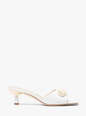 Amal Embellished Crocodile Embossed Leather Kitten Sandal