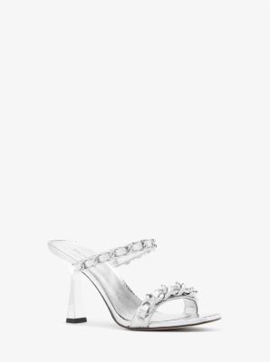 Clara Embellished Metallic Snake Embossed Leather Sandal