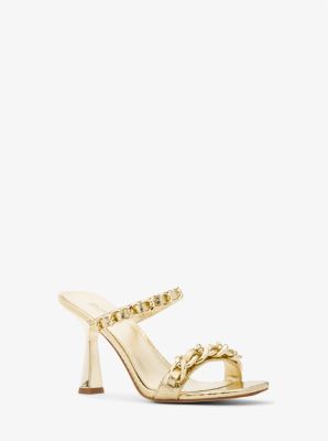 Clara Embellished Metallic Snake Embossed Leather Sandal | Michael Kors