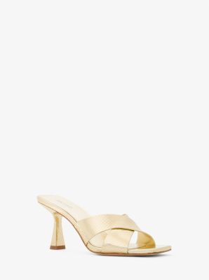 Clara Metallic Snake Embossed Leather Mule Michael Kors Canada