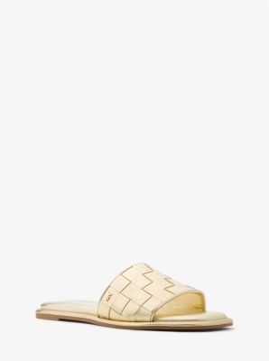 Hayworth Woven Metallic Leather Slide Sandal Michael Kors Canada