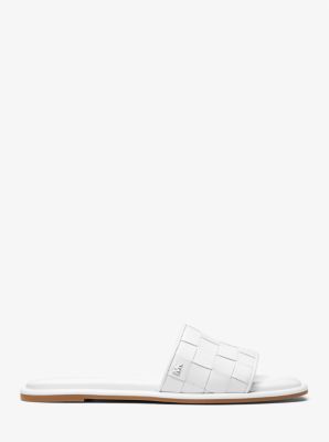Hayworth Woven Leather Slide Sandal in OPTIC WHITE | Michael Kors