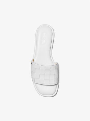 Hayworth Woven Leather Slide Sandal in OPTIC WHITE | Michael Kors