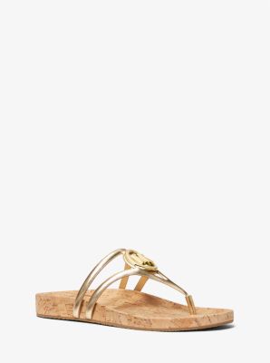 Hampton Metallic Leather Sandal Michael Kors