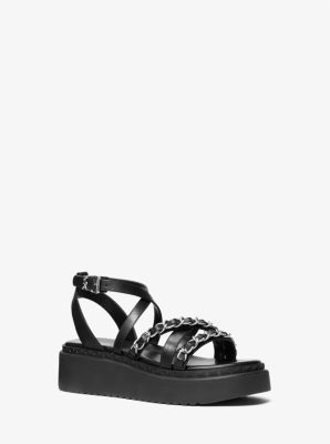 Issa Embellished Leather Flatform Sandal | Michael Kors Canada