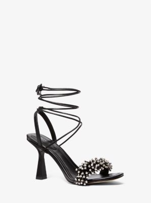 Michaelkors Lucia Embellished Leather Sandal,BLACK