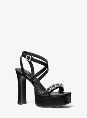 Paola Chain Embellished Leather Platform Sandal Michael Kors Canada