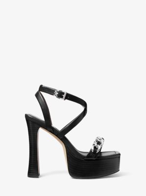 Paola Chain Embellished Leather Platform Sandal Michael Kors