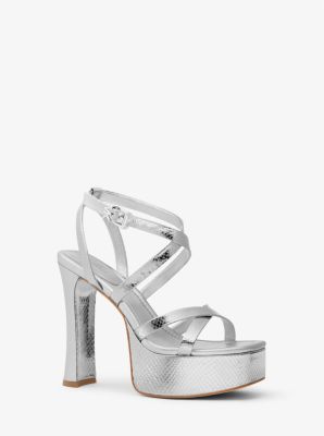 Paola Metallic Snake Embossed Leather Platform Sandal