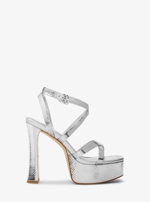 Paola Metallic Snake Embossed Leather Platform Sandal