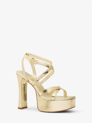 Shoes, White And Gold Platform Sandals