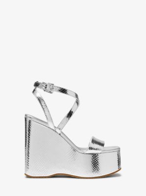 Paola Metallic Snake Embossed Leather Wedge Sandal image number 1