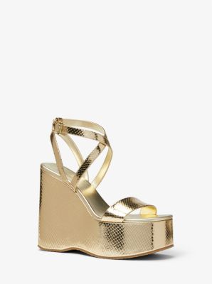 Paola Metallic Snake Embossed Leather Wedge Sandal | Michael Kors