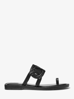 Alma Leather Flat Sandal in BLACK | Michael Kors
