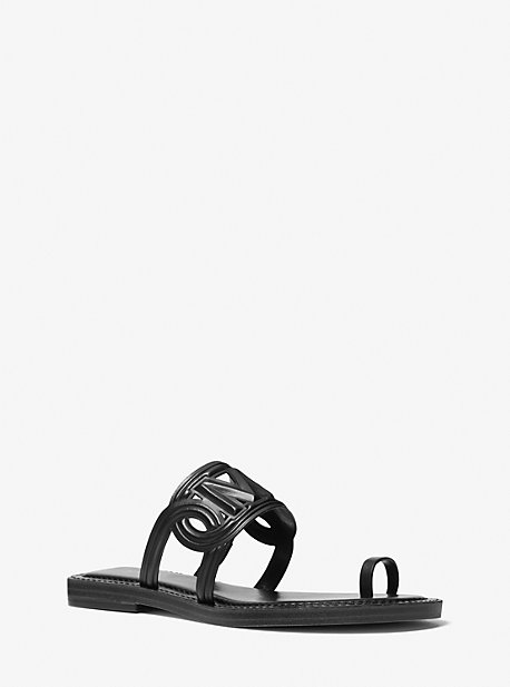 Michaelkors Alma Leather Flat Sandal,BLACK