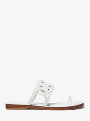 Alma Leather Flat Sandal in OPTIC WHITE | Michael Kors