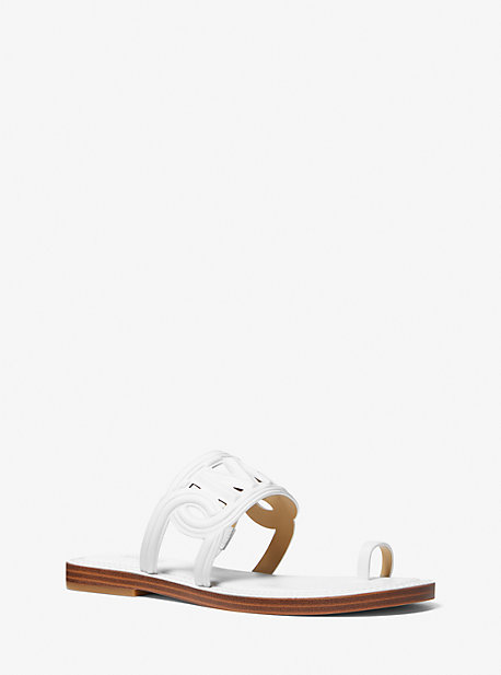 Michaelkors Alma Leather Flat Sandal,OPTIC WHITE