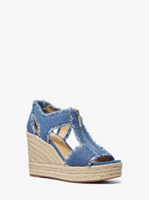 Michaelkors Berkley Frayed Denim Wedge Sandal,DENIM