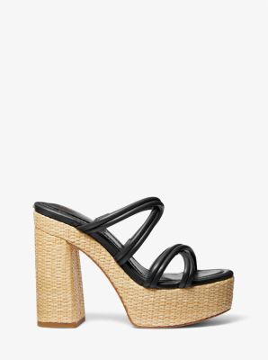 Corrine Leather and Straw Platform Sandal