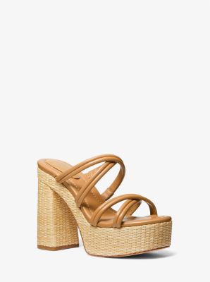 Corrine Leather and Straw Platform Sandal