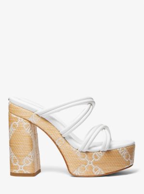 Corrine Empire Logo Jacquard Straw Platform Sandal