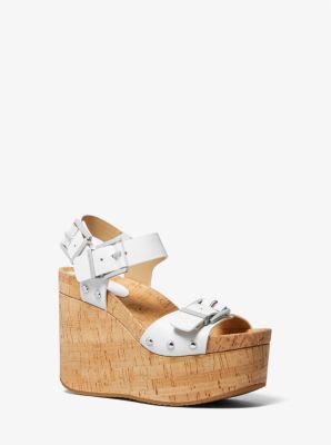 Shop Michael Kors Colby Leather Wedge Sandal In White