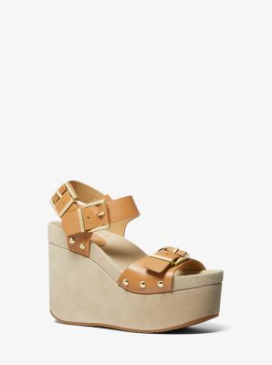 Michael Kors Colby Leather Wedge Sandal In Grey