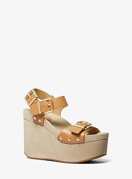 Michael Kors Colby Leather Wedge Sandal In Grey