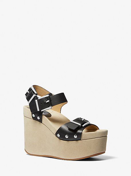 Shop Michael Kors Colby Leather Wedge Sandal In Black