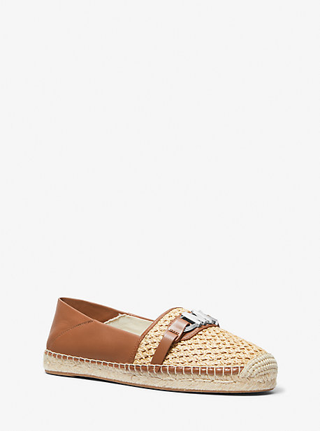 Michaelkors Ember Leather and Straw Espadrille,NATURAL/LUGGAGE