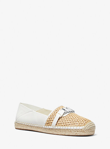 Michaelkors Ember Leather and Straw Espadrille,NAT/OPTICWHT