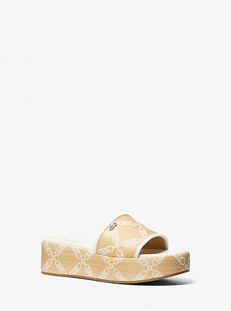 Michael Kors Ember Empire Logo Jacquard Straw Platform Sandal In Natural