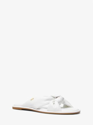 Shop Michael Kors Elena Leather Slide Sandal In White