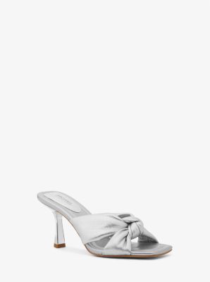 Michael Kors Elena Metallic Leather Sandal In Silver