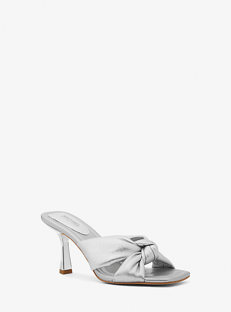 Michael Kors Elena Metallic Leather Sandal In Silver