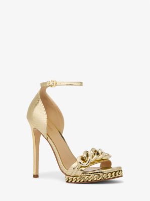 Jordyn Embellished Metallic Snake Embossed Leather Platform Sandal