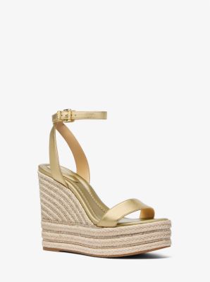 Leighton Metallic Leather Wedge Sandal | Michael Kors Canada