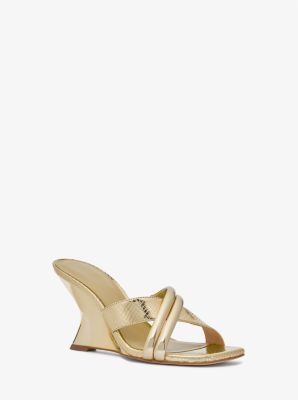 Michael Kors Nadina Metallic Snake Embossed Leather Mule In Gold