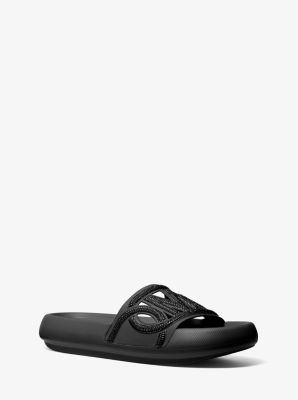 Michaelkors Splash Crystal-Embellished Scuba Slide Sandal,BLACK